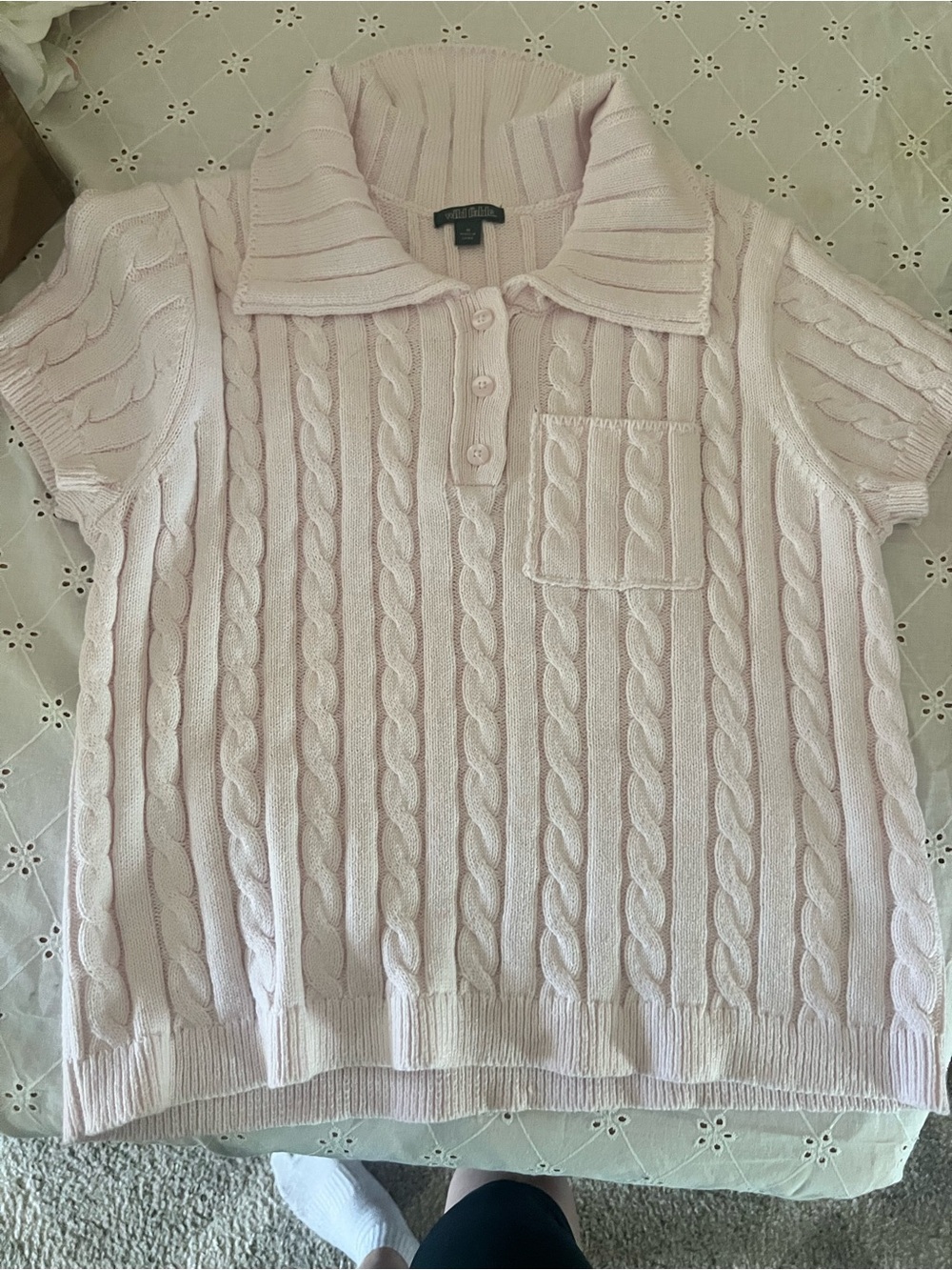 Wild Fable M Light Pink Cable Knit Short Sleeve Polo Sweater